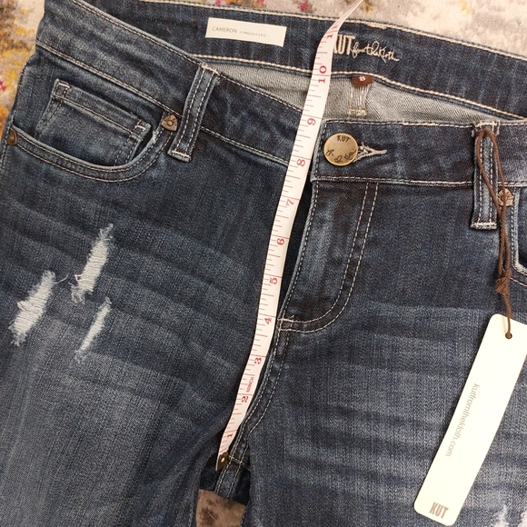 KUT from the Kloth Cameron Straight Leg Jean Dark Wash Distressed Womens Size 8 - Picture 11 of 12